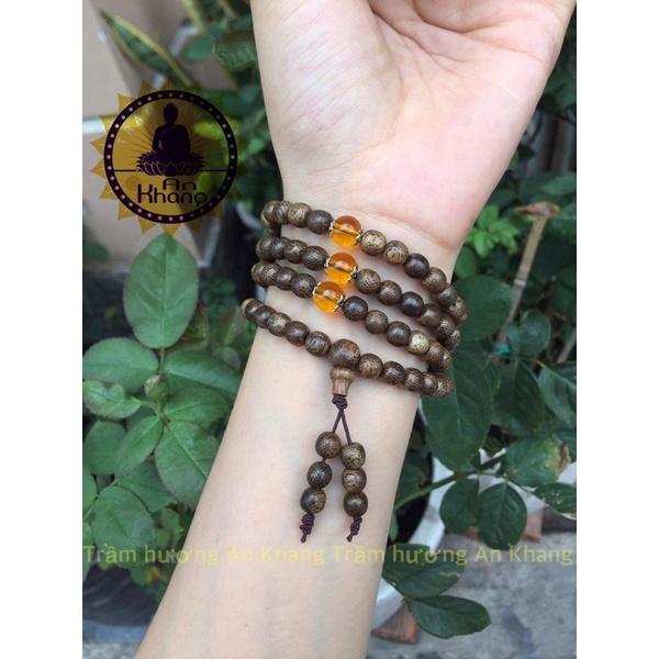 Vòng tay 108 hạt trầm hương mix charm đá