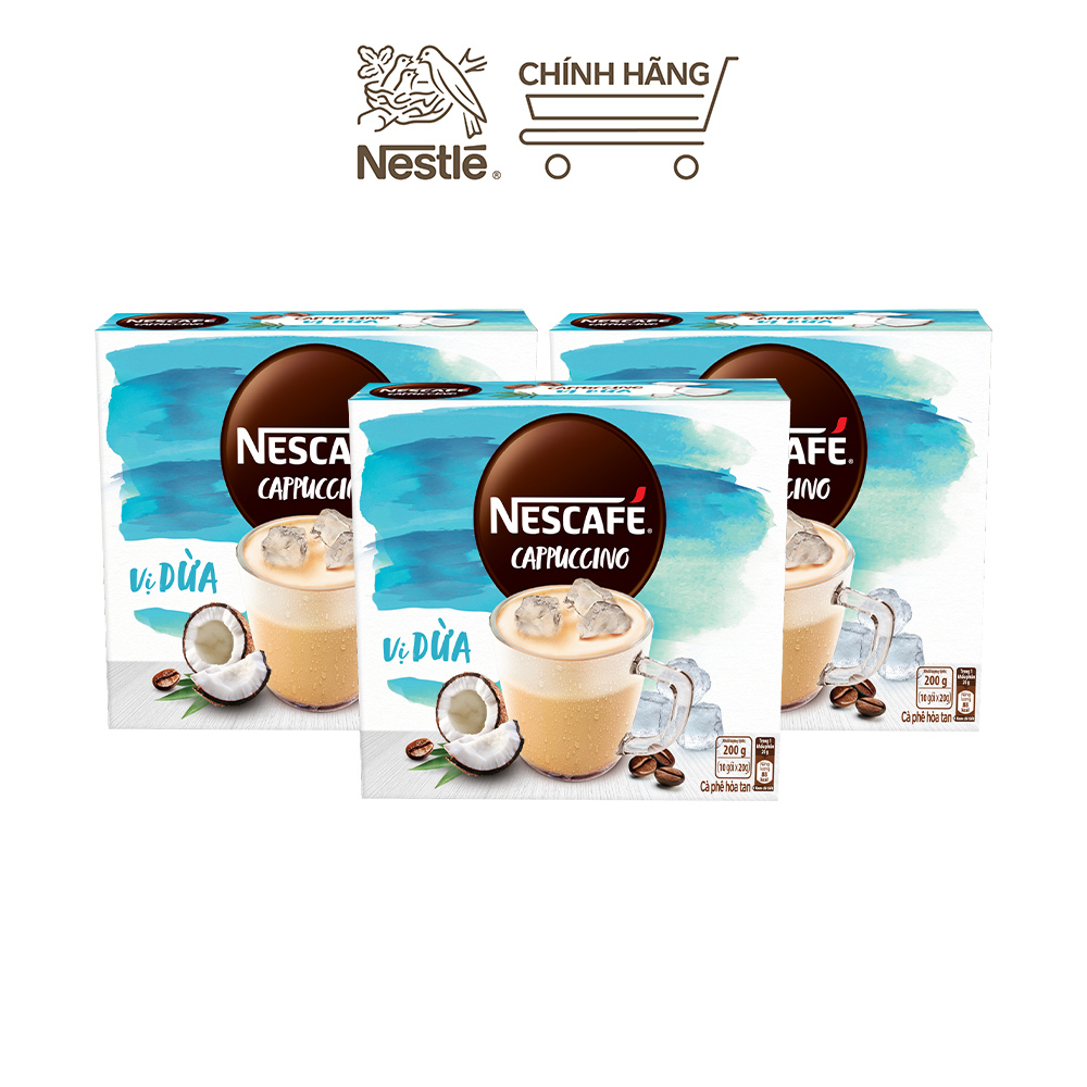 Combo 3 cà phê hòa tan NESCAFÉ Latte Vị Dừa (Hộp 10 gói x 20g)