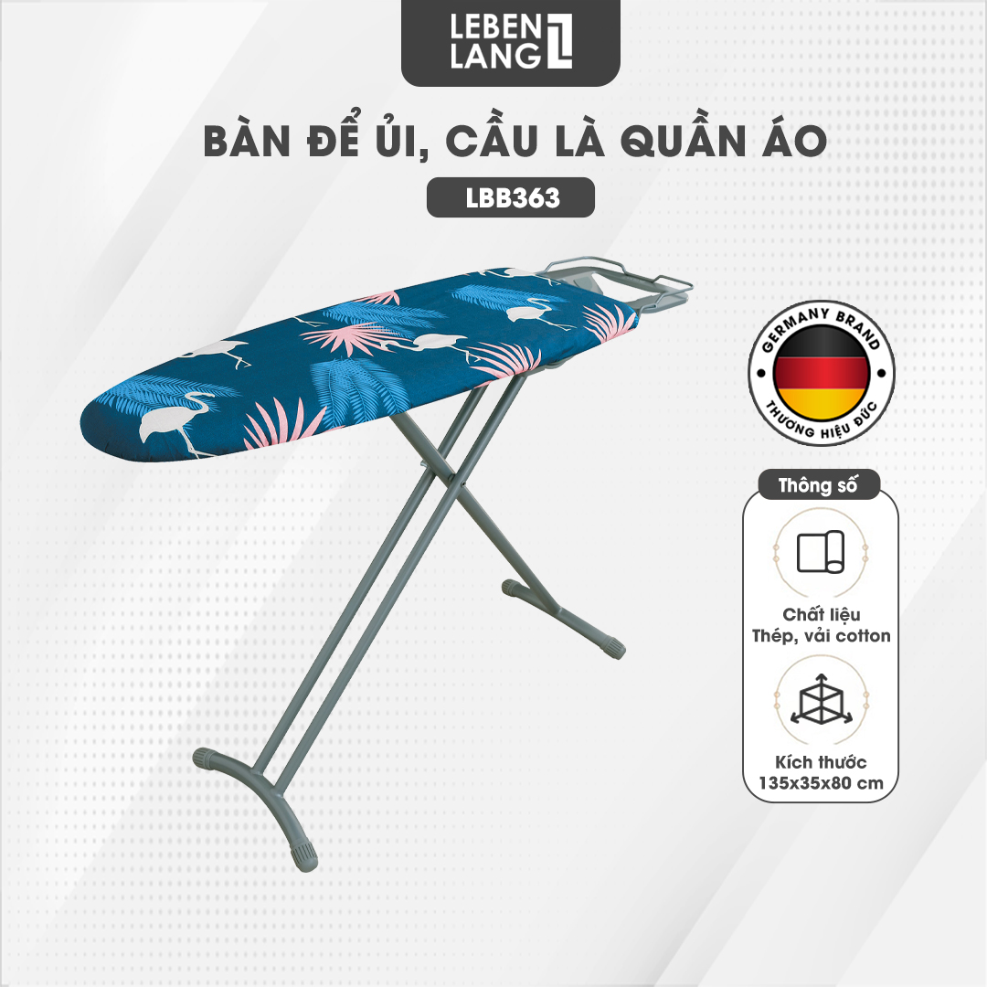 Bàn để ủi, cầu là quần áo dạng đứng LEBENLANG LBB363, khung bằng thép tặng tấm lót thay thế - hàng chính hãng