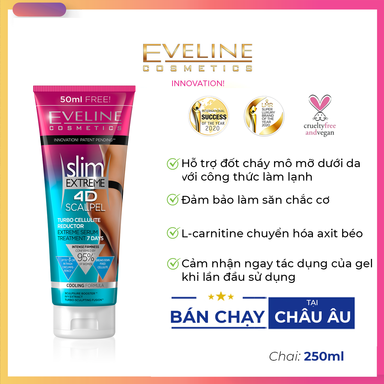 Gel Hỗ trợ giảm mỡ Eveline Slim Extreme 4D  - Tuýp 250ml