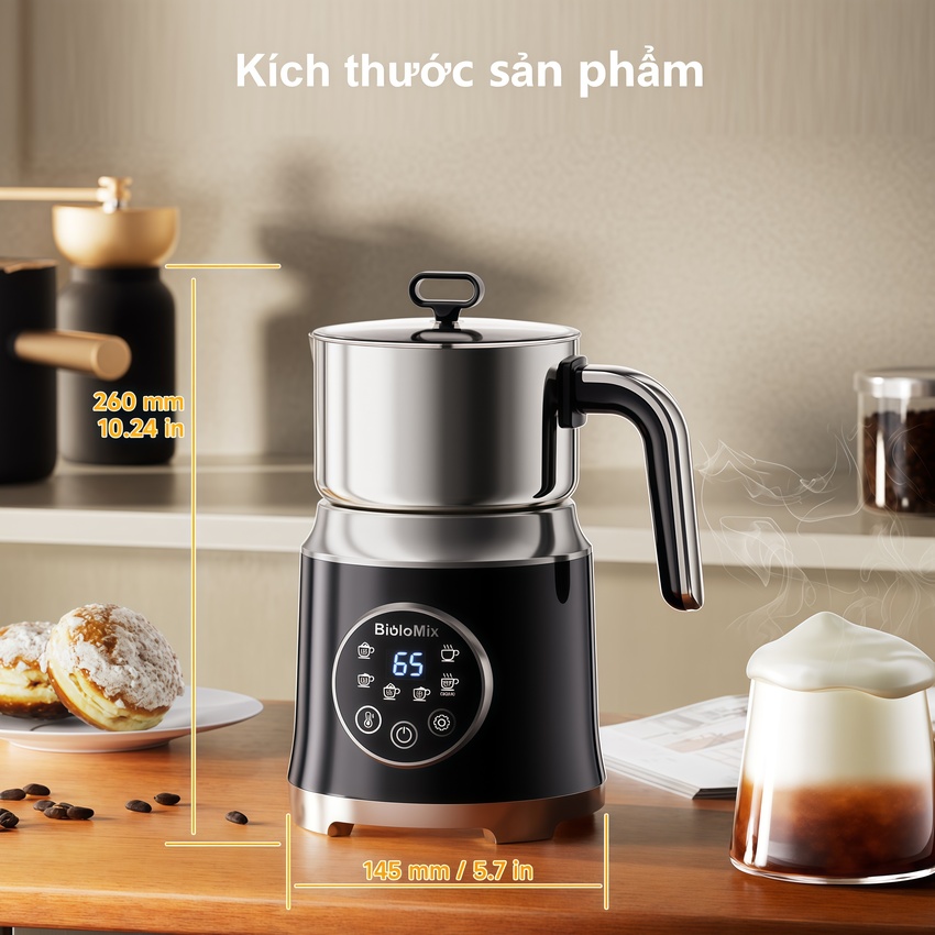 Máy tạo bọt sữa đa năng chuyên nghiệp 6 trong 1 thương hiệu Mỹ cao cấp Biolomix BMF202 - Hàng nhập khẩu