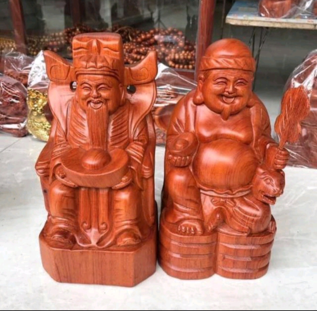 Tượng thần tài thổ địa gỗ hương nguyên khôi 25 cm