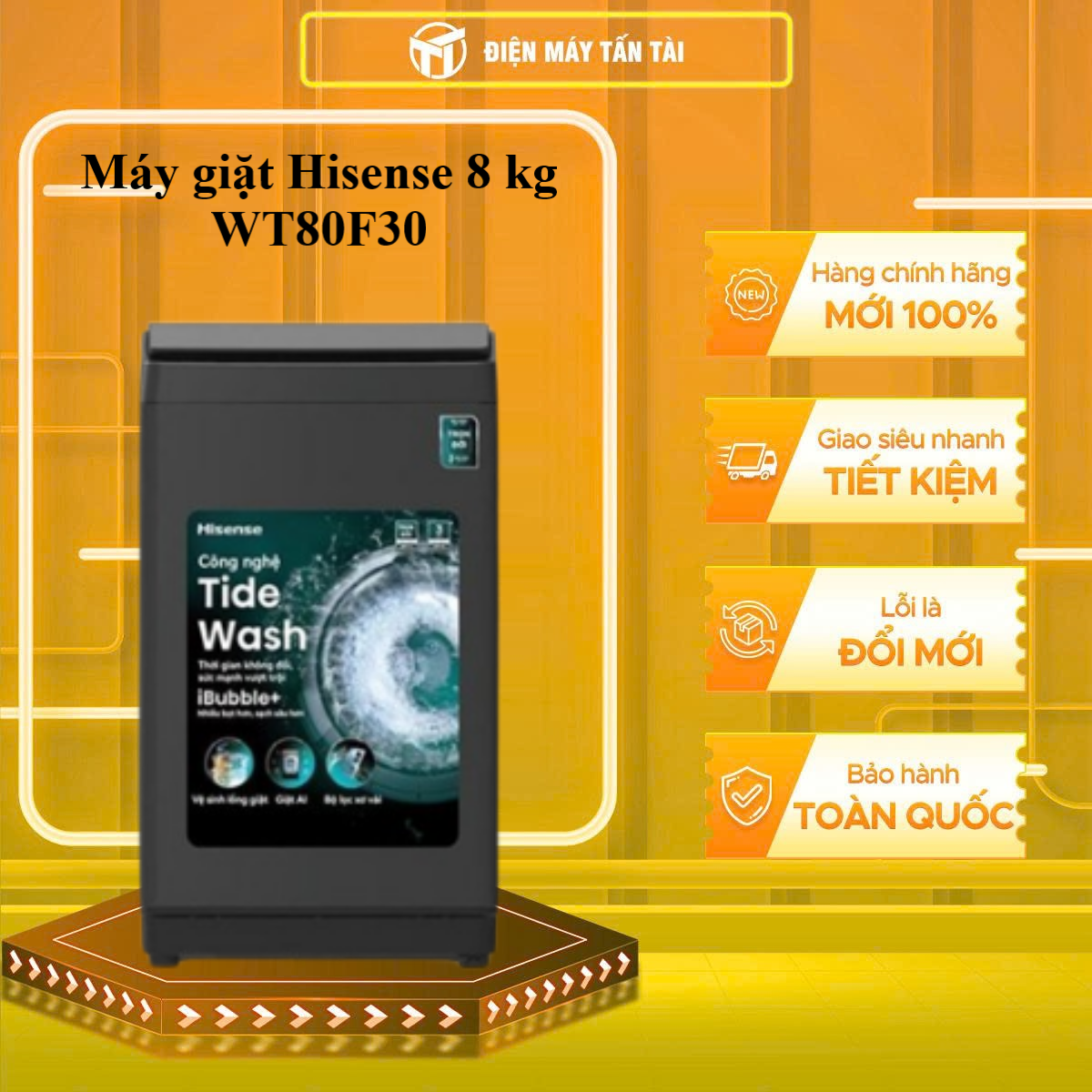 Máy giặt Hisense 8 kg WT80F30 - HÀNG CHÍNH HÃNG - CHỈ GIAO HCM