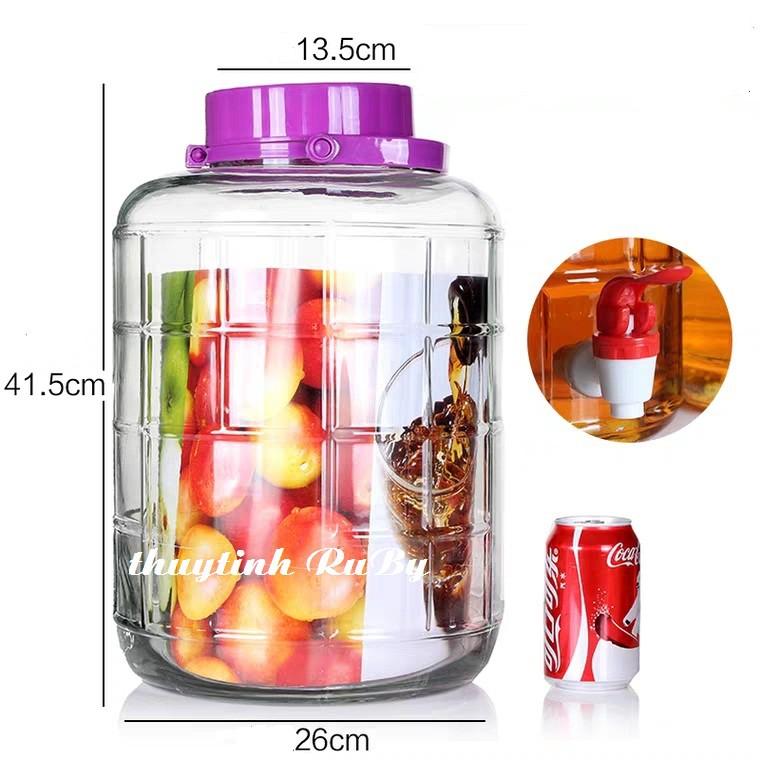 Bình Thủy Tinh Quai Xách 20 Lít, Hũ Keo Ngâm Rượu Trái Cây