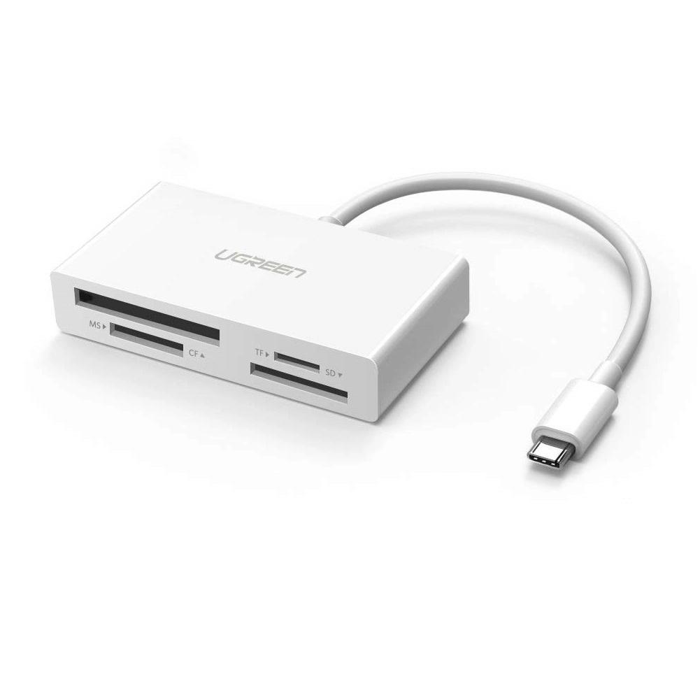 Ugreen UG40445US214TK 15CM màu Trắng Đầu đọc thẻ USB TYPE C sang 4 cổng TF + SD + CF + MS 4.0 - HÀNG CHÍNH HÃNG