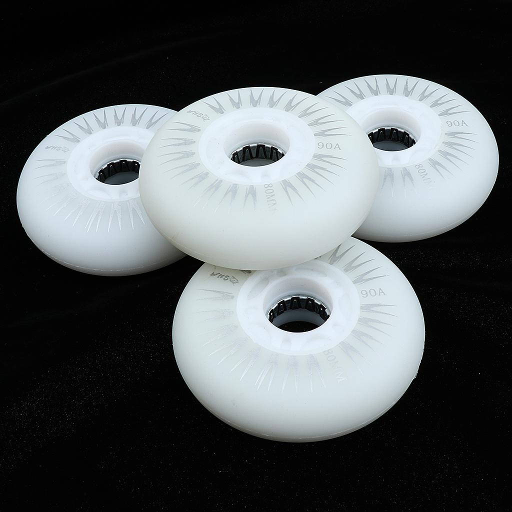 2x4 Pieces 80mm LED Lights Flashing Inline Skate Roller Skating Wheels White