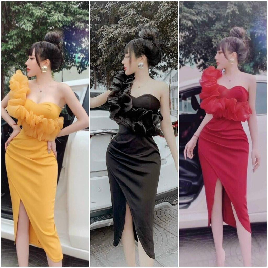 Đầm body dự tiệc lệch vai bèo ngực xếp ly sang chảnh