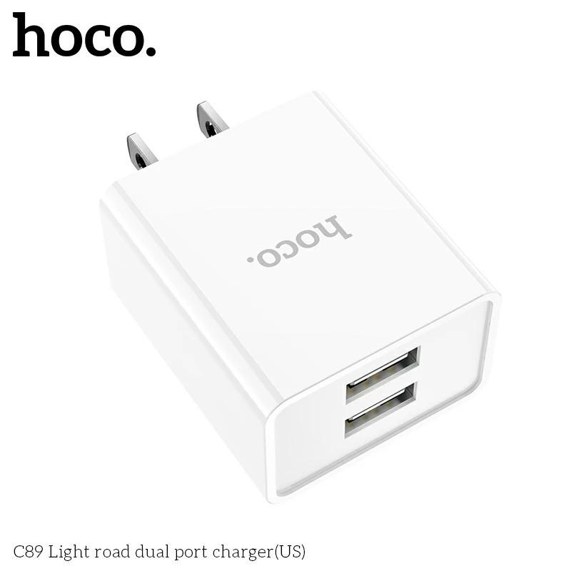 Củ sạc Hoco C89 2 cổng USB, sạc nhanh 2.1A, chân cắm dẹt, thích hợp với nhiều dòng điện thoại hàng chính hãng
