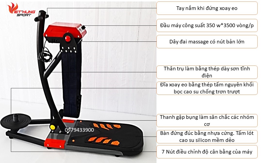 Máy Rung Đứng Có Xoay Eo: Dây bản lớn công suất 350W Đế đúc cao su mẫu mới