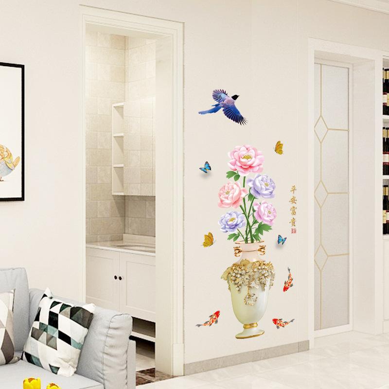 DECAL DÁN TƯỜNG BÌNH HOA HỒNG PHONG THỦY
