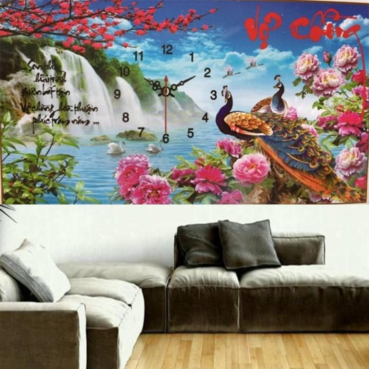 Tranh thêu vợ chồng công đồng hồ X8208 - kích thước: 78 * 47cm.