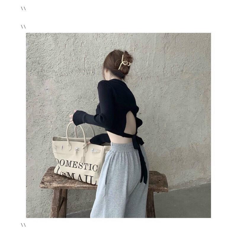 Áo Croptop Tay Dài Cổ V Nơ Lưng Trần A5054