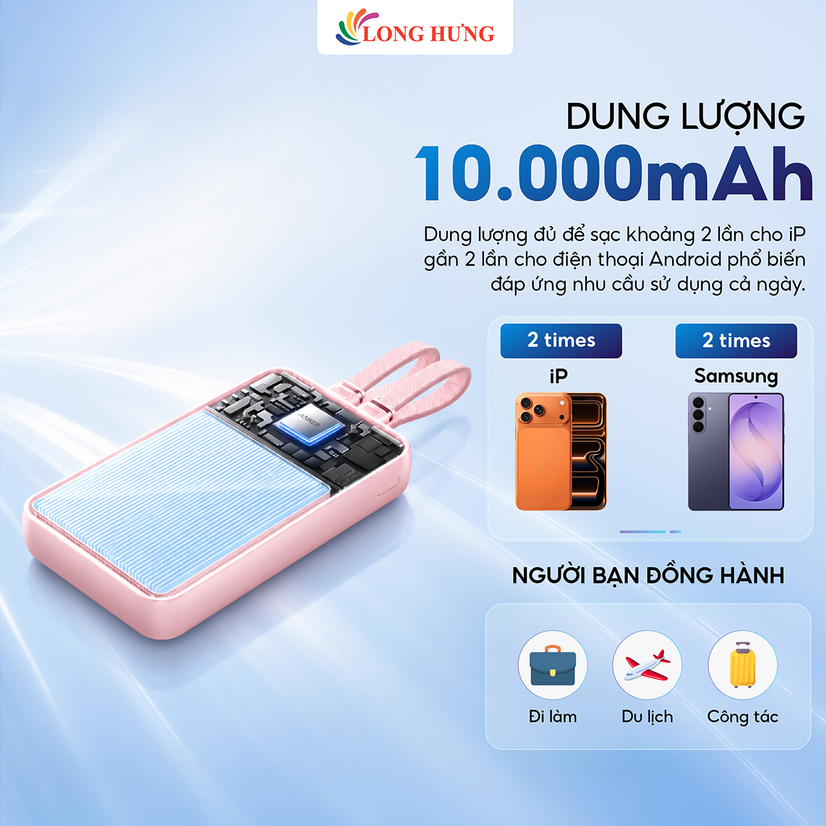 Sạc dự phòng Anker Zolo Power Bank 1USB 1Type-C 35W 10000mAh A110L - Hàng chính hãng