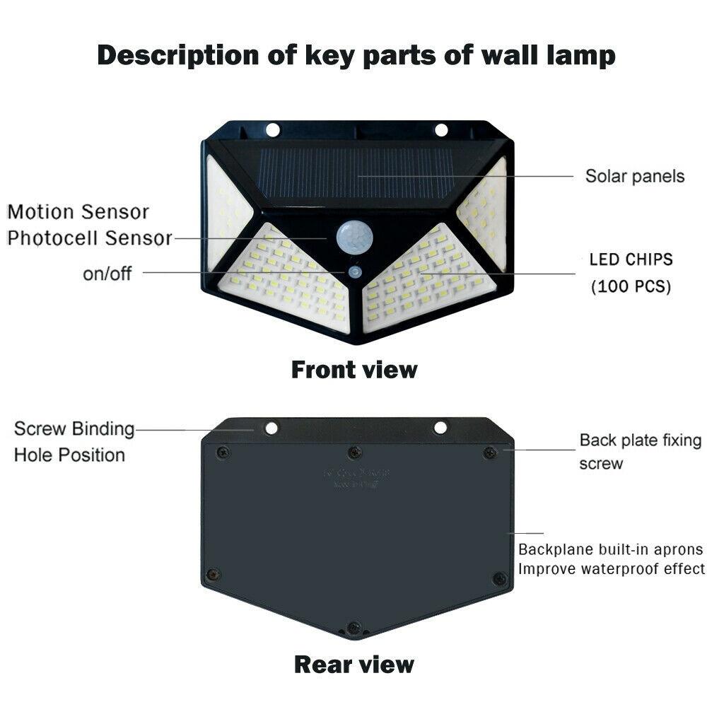 Combo 2 đèn năng lượng mặt trời cảm biến chuyển động 100 bóng LED, (đèn chống nước, 3 chế độ sáng, dùng chiếu sáng sân vườn, lối đi ngoài trời...)