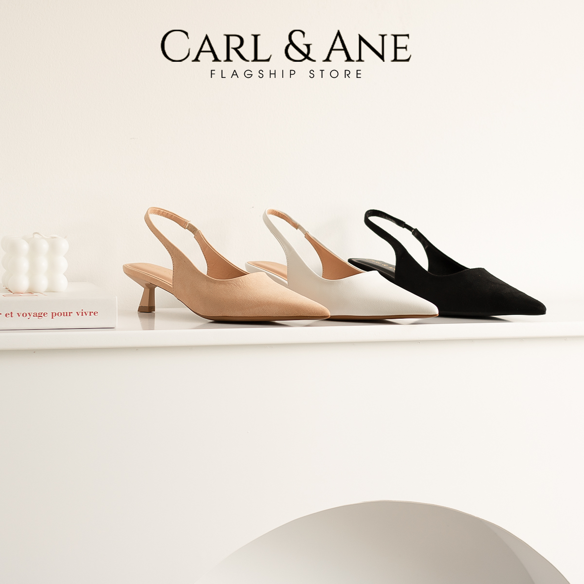 Carl &amp; Ane - Giày cao gót nữ dáng Slingback mũi nhọn phong cách thanh lịch cao 5cm - CL036