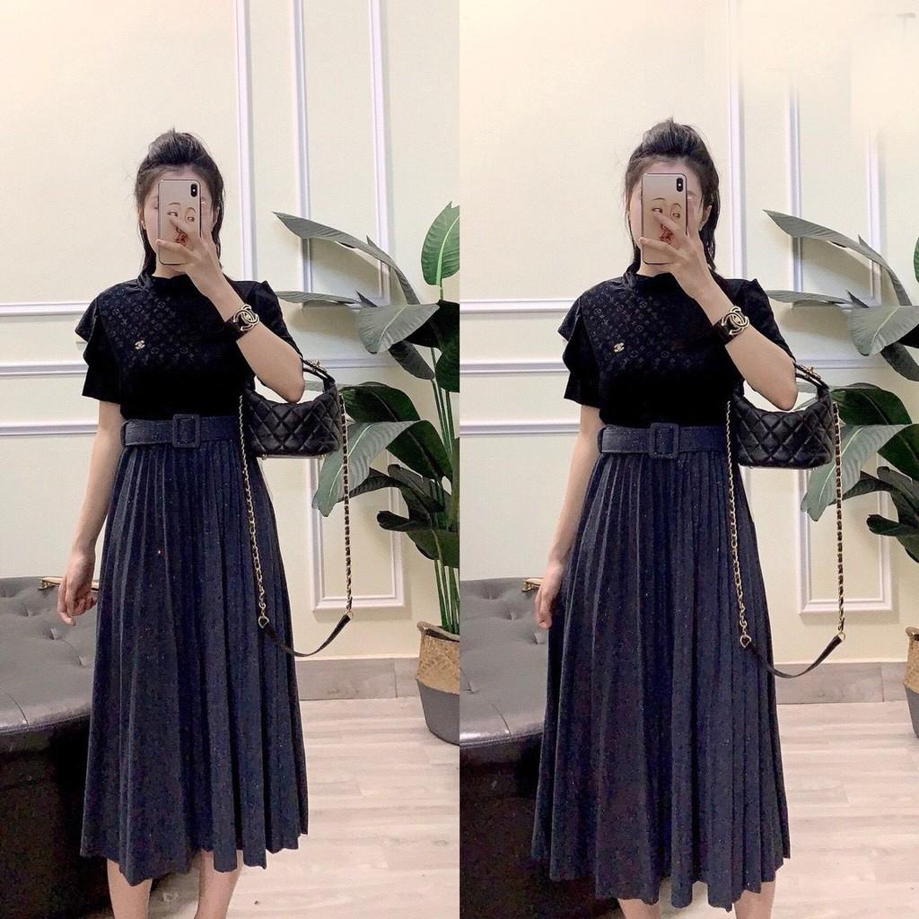Chân váy xếp ly dài - Chất dạ nhũ