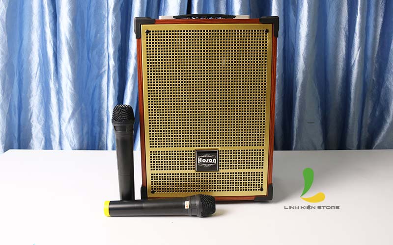 Loa kéo Hosan GD08-13 - Loa kéo mini karaoke thùng gỗ tặng 2 micro nhẹ dễ hát - Hàng nhập khẩu