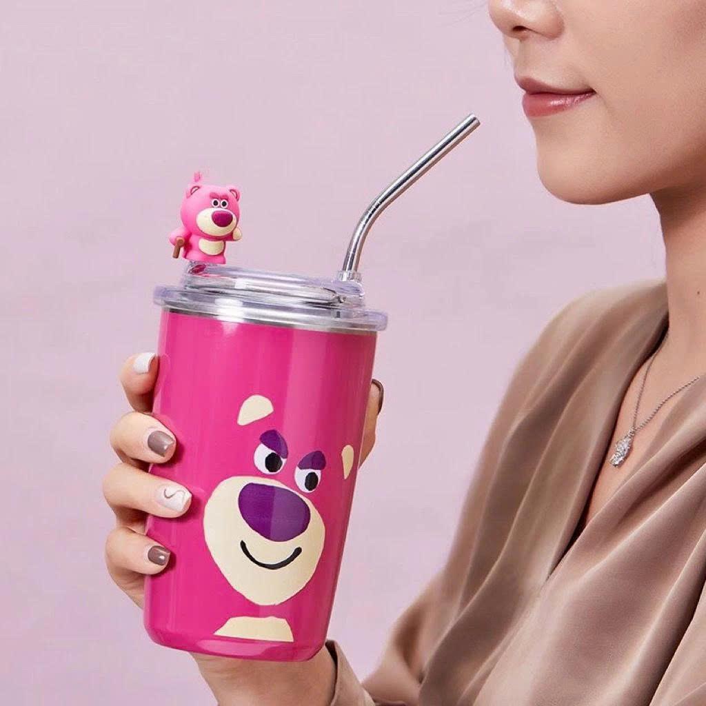 Ly Giữ Nhiệt Gấu Dâu LOTSO 750ML, Bình Giữ Nhiệt Inox 304 Tặng Kèm Ống Hút