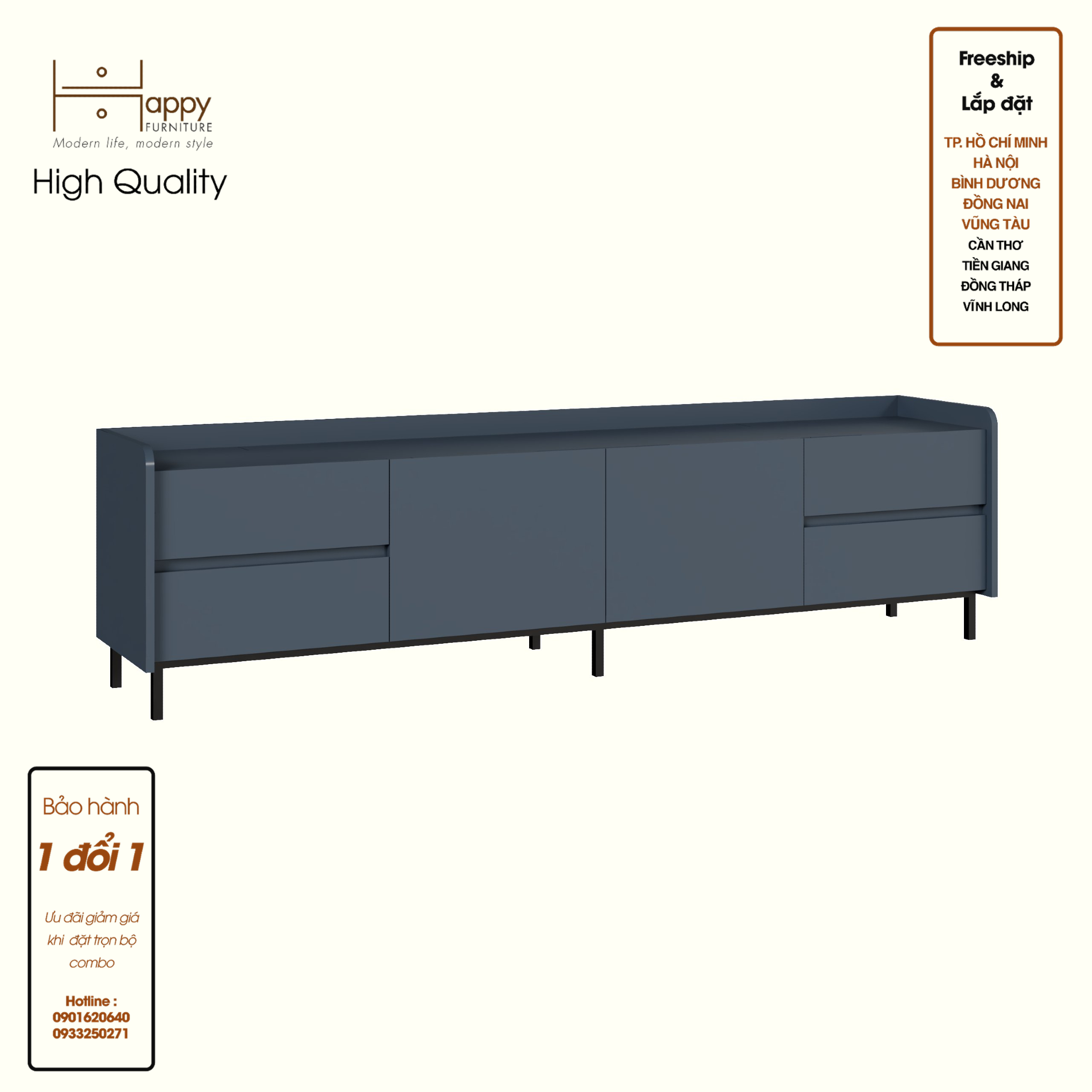 [Happy Home Furniture] LAVIA, Kệ TV 2 cánh mở - 4 ngăn kéo - chân sắt, 200cm x 40cm x 54cm ( DxRxC), KTV_044