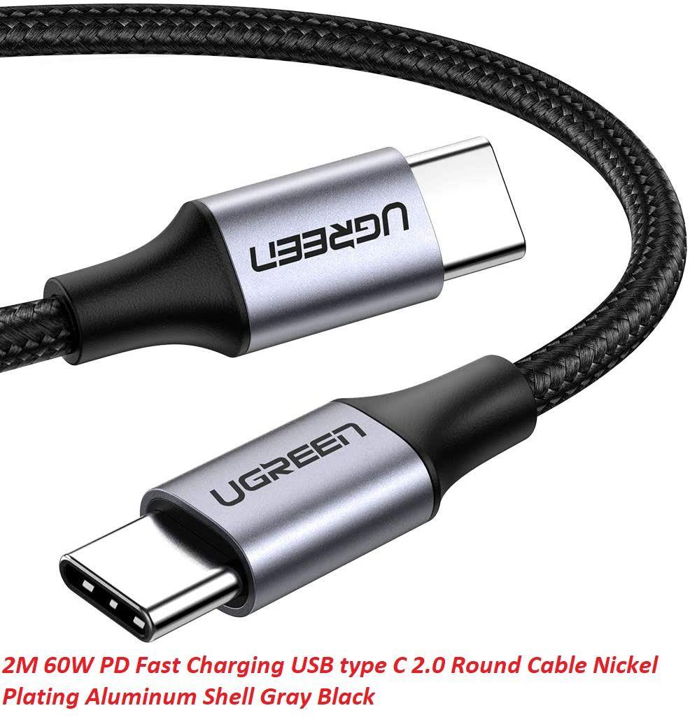 Ugreen UG50152US261TK 2M 60W hỗ trợ sạc nhanh PD cáp USB type C màu đen mạ nickel đầu bọc nhôm chống nhiễu - HÀNG CHÍNH HÃNG