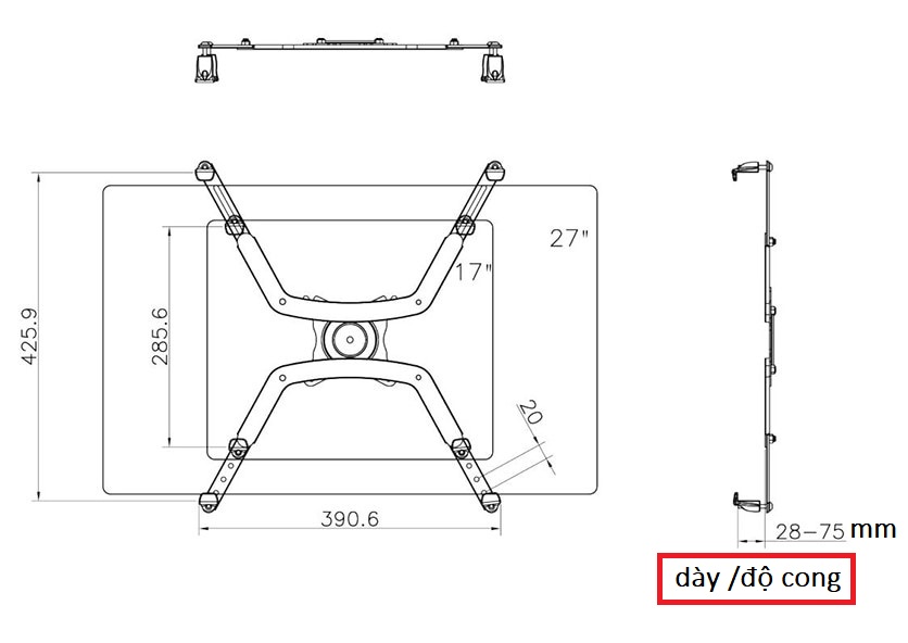 Kẹp màn hình North Bayou NB FP-1 màn hình từ 17inch - 27inch Không có lỗ bắt vít giá kẹp - Hàng chính hãng