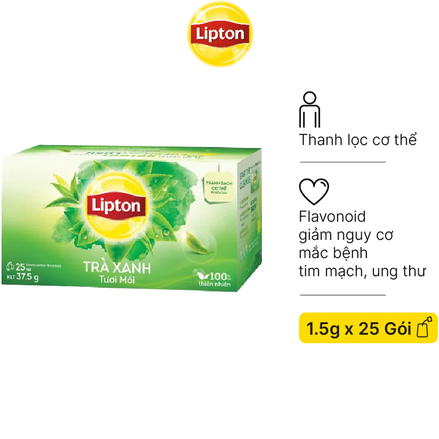 Hộp 25 Gói Trà Túi Lọc Lipton Trà Xanh 1.5g/gói