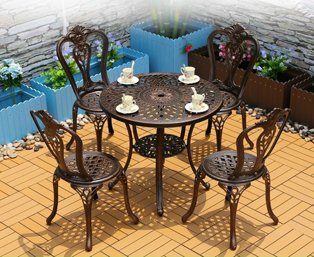 Bộ bàn trà bàn ăn sân vườn D60cm và 2 ghế nhôm đúc siêu bền