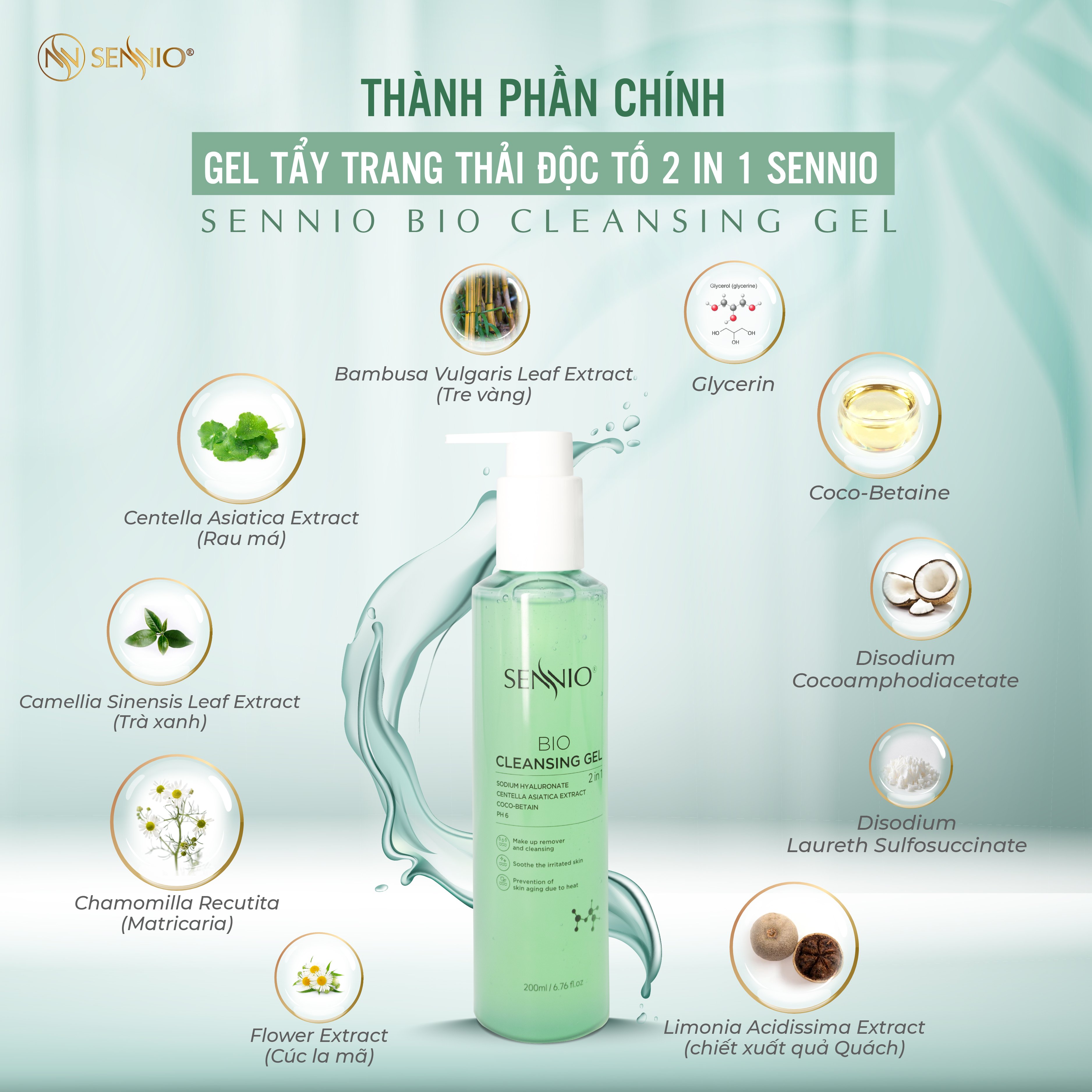 Gel Tẩy Trang Thải Độc Tố 2in1 - Sennio Bio Gel Cleanser