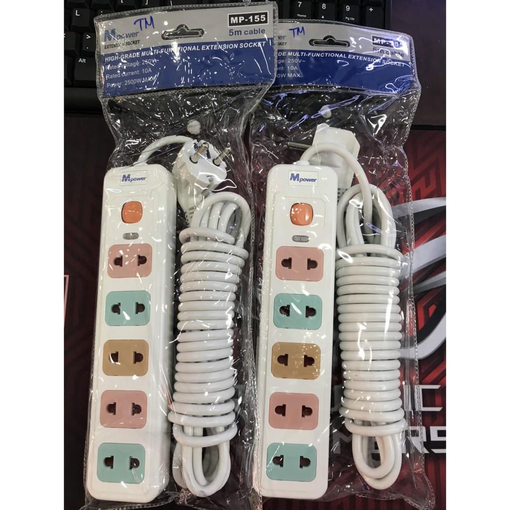 Ổ Cắm Điện 5 Lỗ 2 Chấu 5m Mpower MP-155