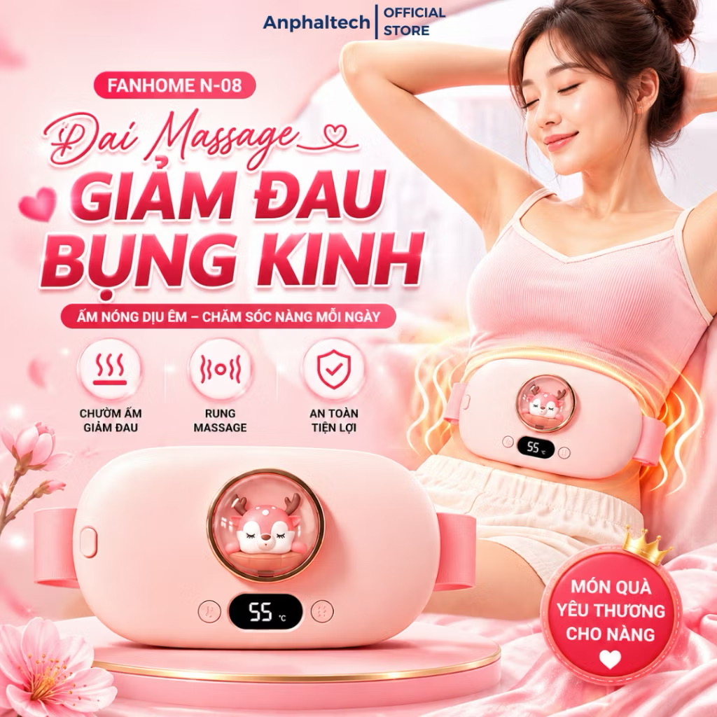 ￼Đai Chườm Nóng Bụng Kinh FAN HOME, Máy Làm Ấm Bụng Kinh, Đai Làm Ấm Giảm Đau Bụng Kinh- Rung Massage Làm Nóng Nhanh