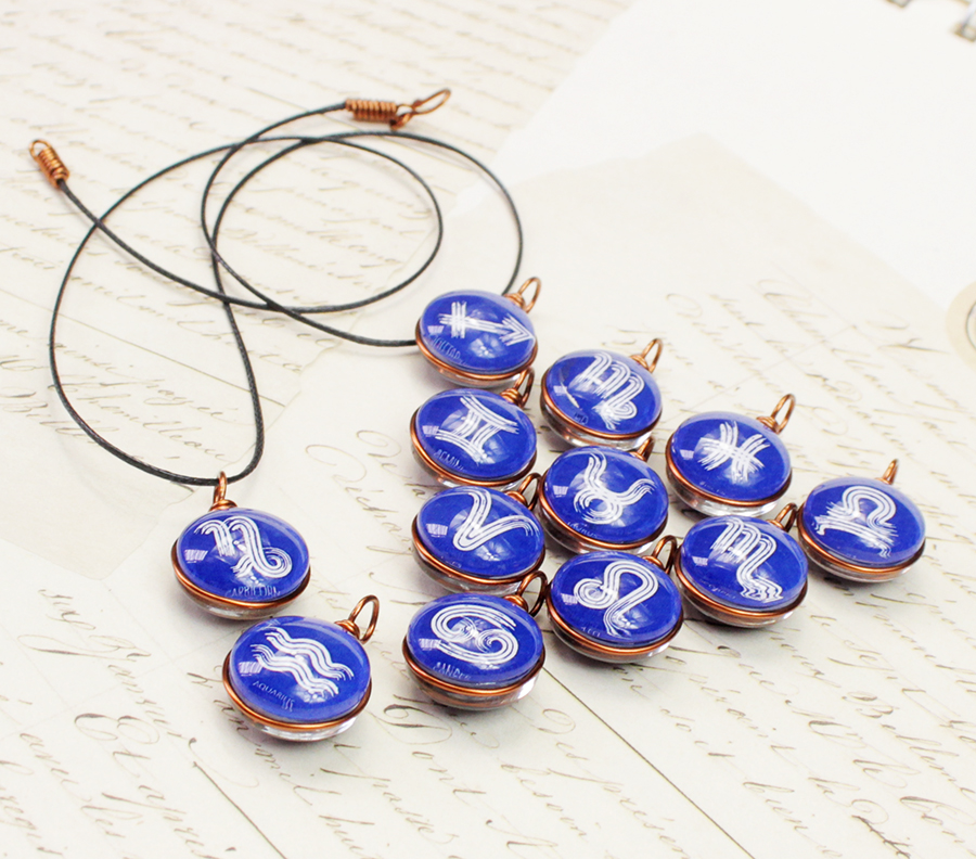 Dây chuyền mặt 14mm hình 12 cung hoàng đạo Zodiac màu sắc tươi sáng 14MM-004