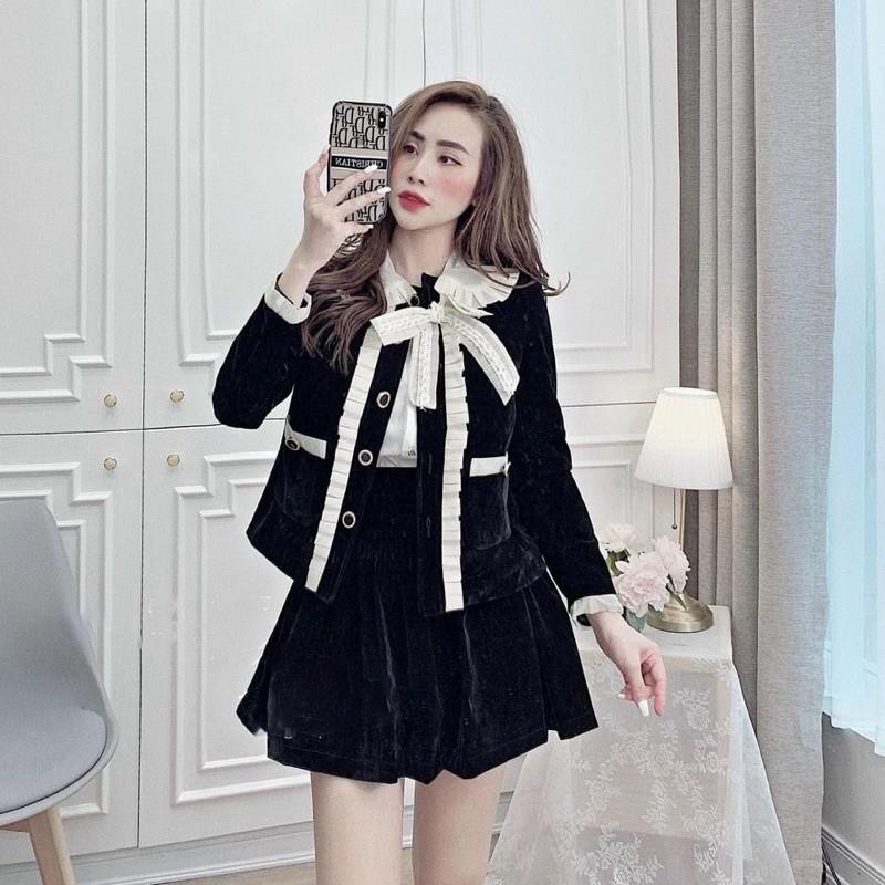 A557 Áo Khoác Nhung Cổ Sen Pha Bèo Vạt Áo Dịu Dàng , Hàng 2 Lớp Dày Dặn