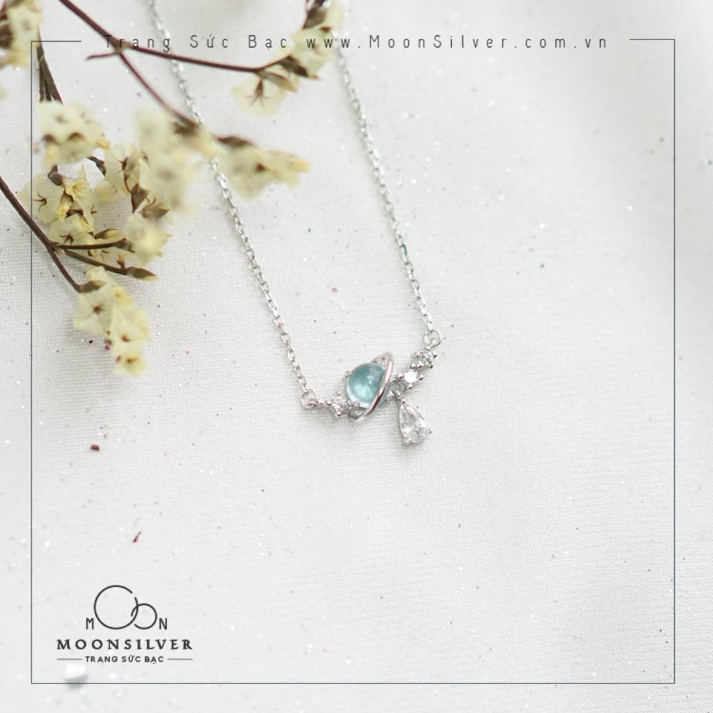 Dây chuyền bạc moonsilver vòng cổ bạc nữ Aurora chuỗi sao, hành tinh xanh, blue beautifull