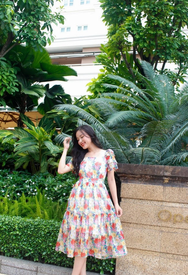 Đầm voan xòe tay ngắn maxi đi biển - đi dạo - đi chơi
