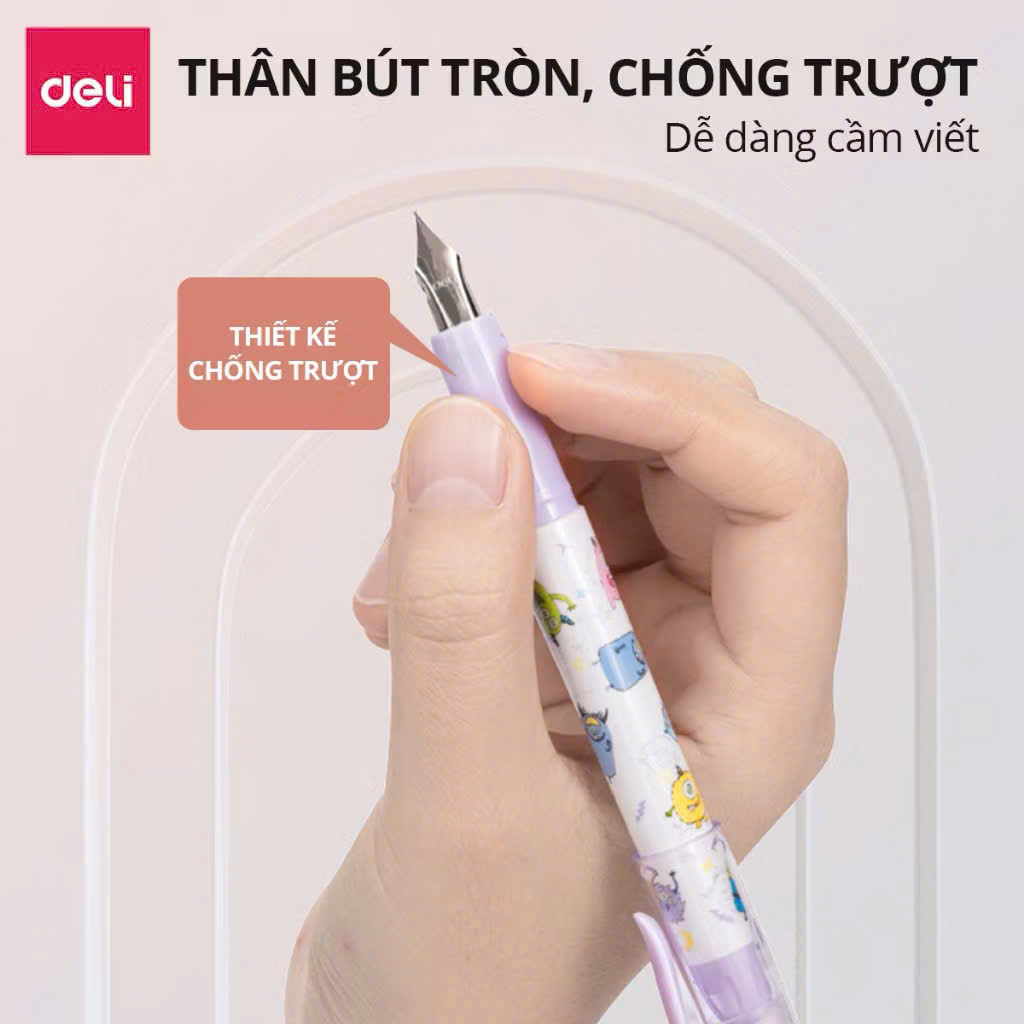 Set Bút Máy Deli Luyện Chữ Đẹp Cho Bé, Bút Máy Mực Nước Có Bút Tẩy Xoá Mực, Bộ 2 Bút + 4 Ống Mực, Dành Cho Học Sinh Tiểu Học- HÀNG CHÍNH HÃNG MINIIN
