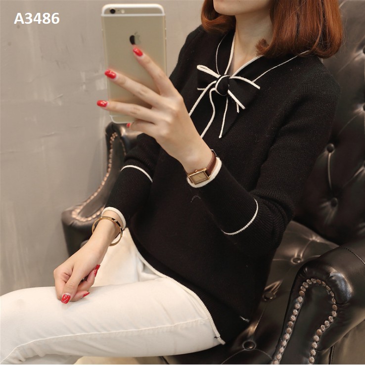 Áo len thời trang Anas Ya thắt nơ cổ Hotrend - ALN13