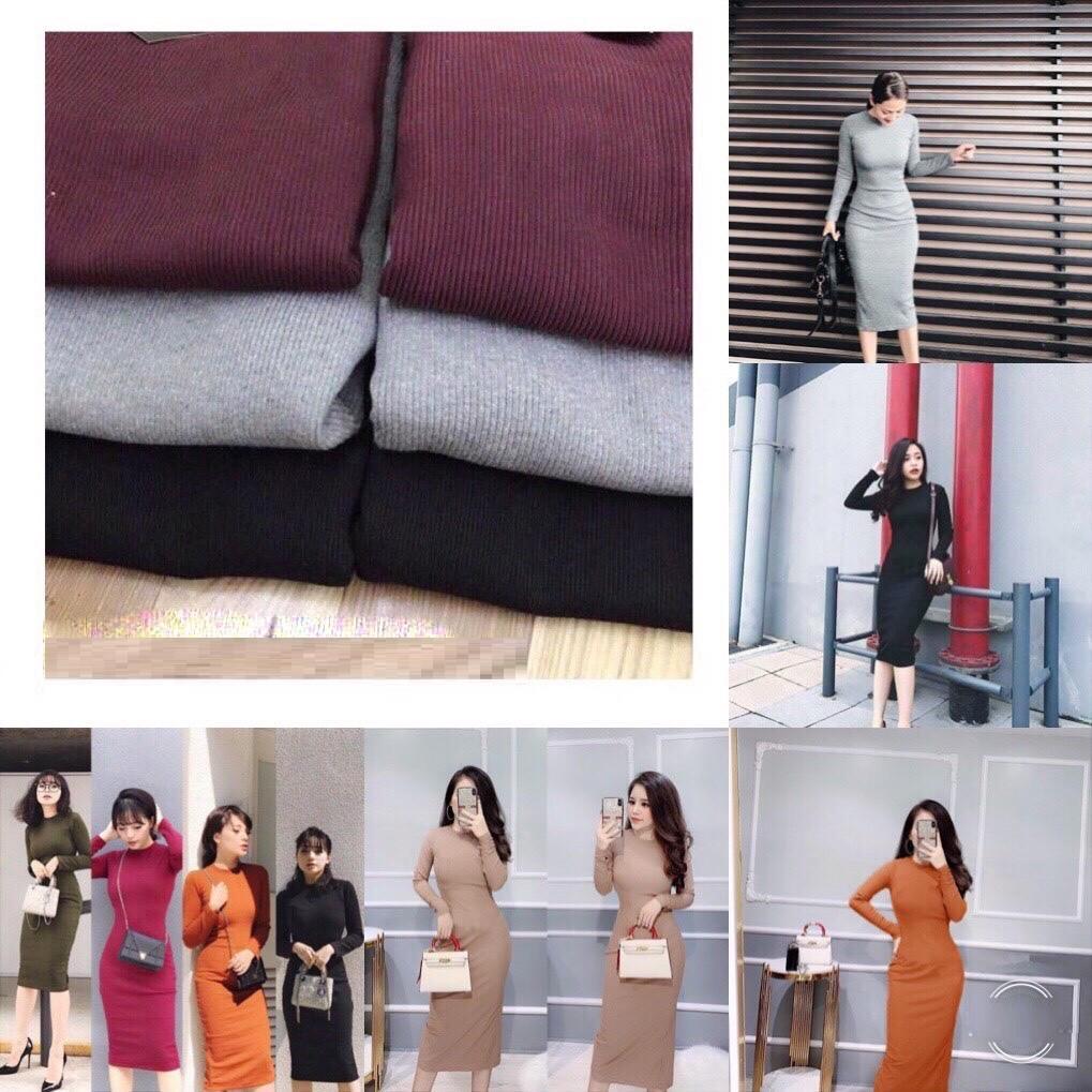 Đầm Body Tay Dài Thun Tăm Nhiều Màu