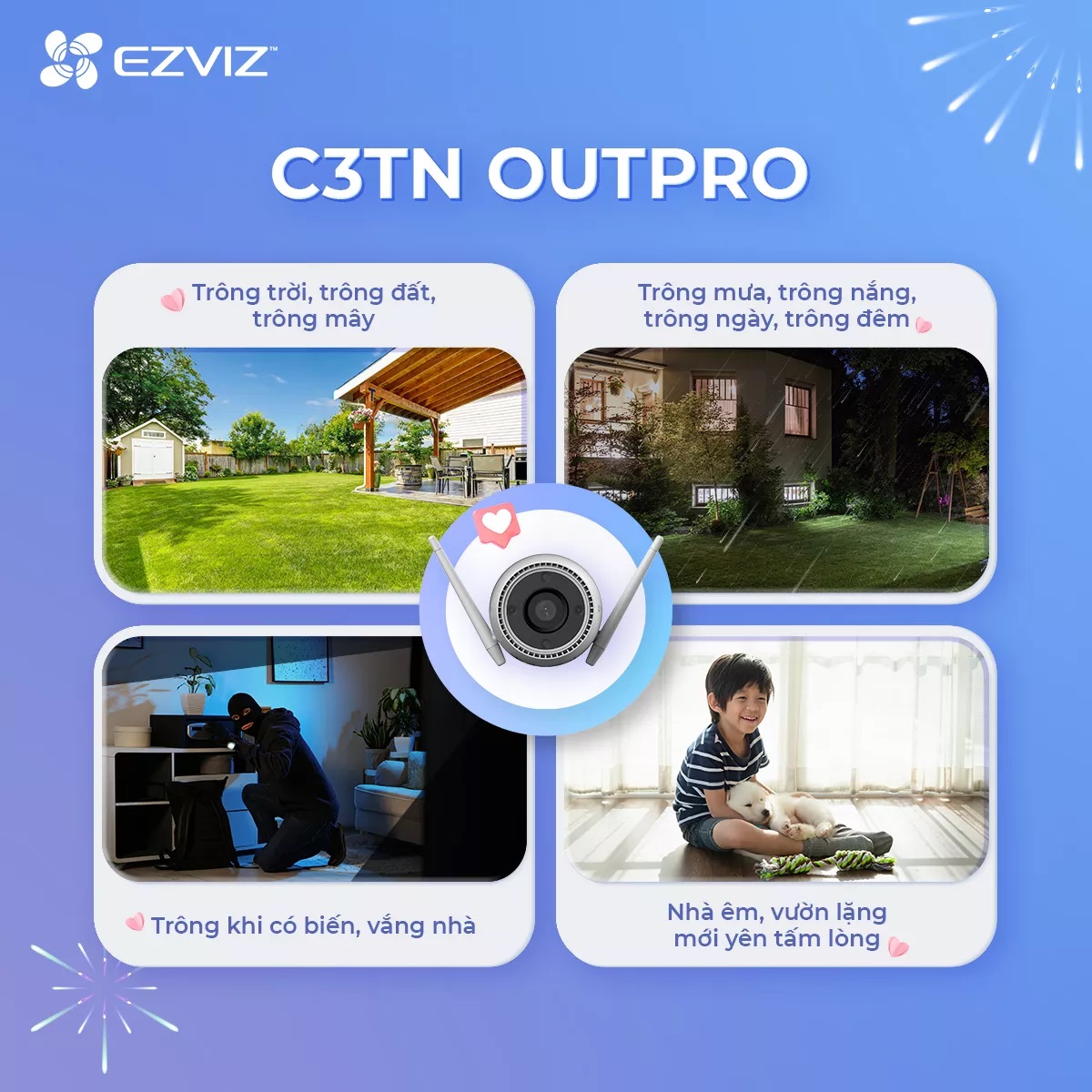 Camera IP Wifi Ngoài Trời EZVIZ C3TN 3MP 2K Color Night Vision Tích Hợp Ai - Có Màu Ban Đêm - Đàm Thoại 2 Chiều - Hàng Chính Hãng