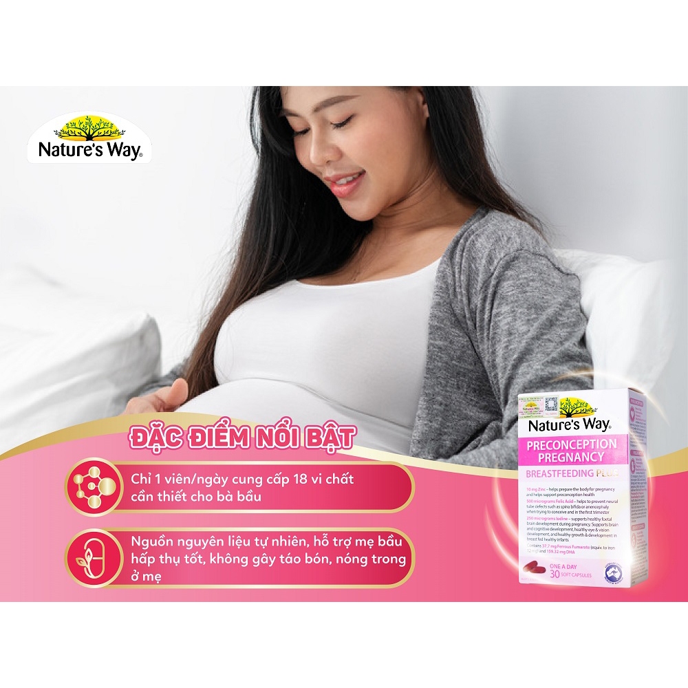 Vitamin Bầu Nature's Way PreConception Pregnancy Breastfeeding Plus - Bổ Sung Vitamin Tổng Hợp Cho Bà Bầu (Hộp 30 Viên)