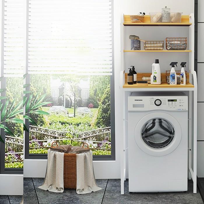 Kệ máy giặt cửa ngang 3 tầng khung sắt chắc chắn - Kệ sau bồn cầu toilet nhiều ngăn tầng để đồ nhà tắm dầu gội, bột giặt
