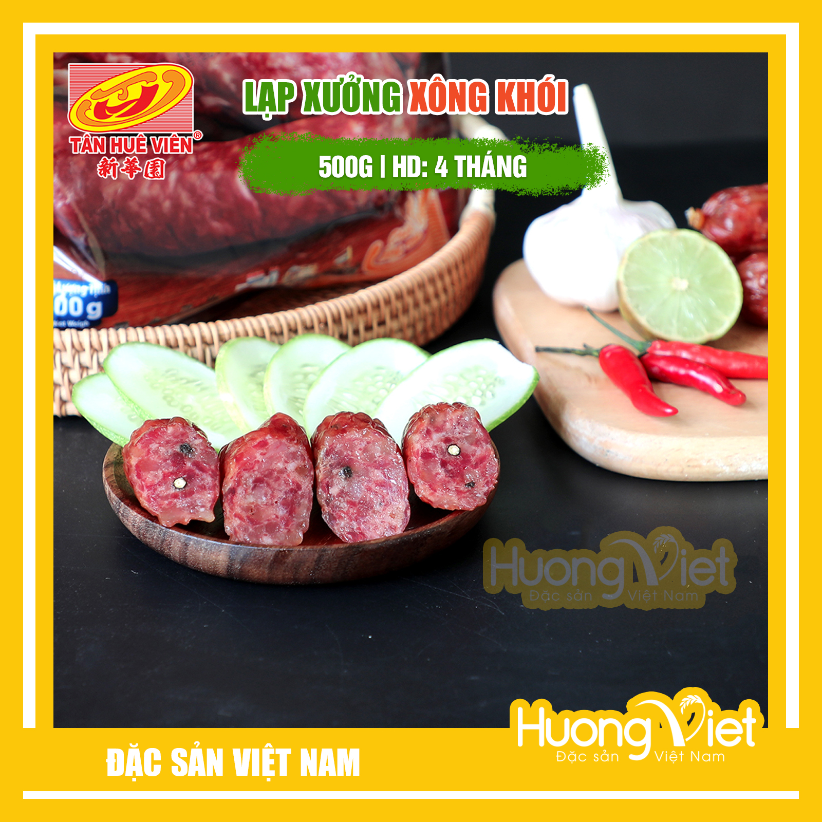 Đặc Sản Sóc Trăng - Lạp Xưởng Xông Khói Tân Huê Viên 500G, Đặc Sản Lạp Xưởng Sóc Trăng Tân Huê Viên Vị Khói Tự Nhiên Thơm Ngon Và An Toàn