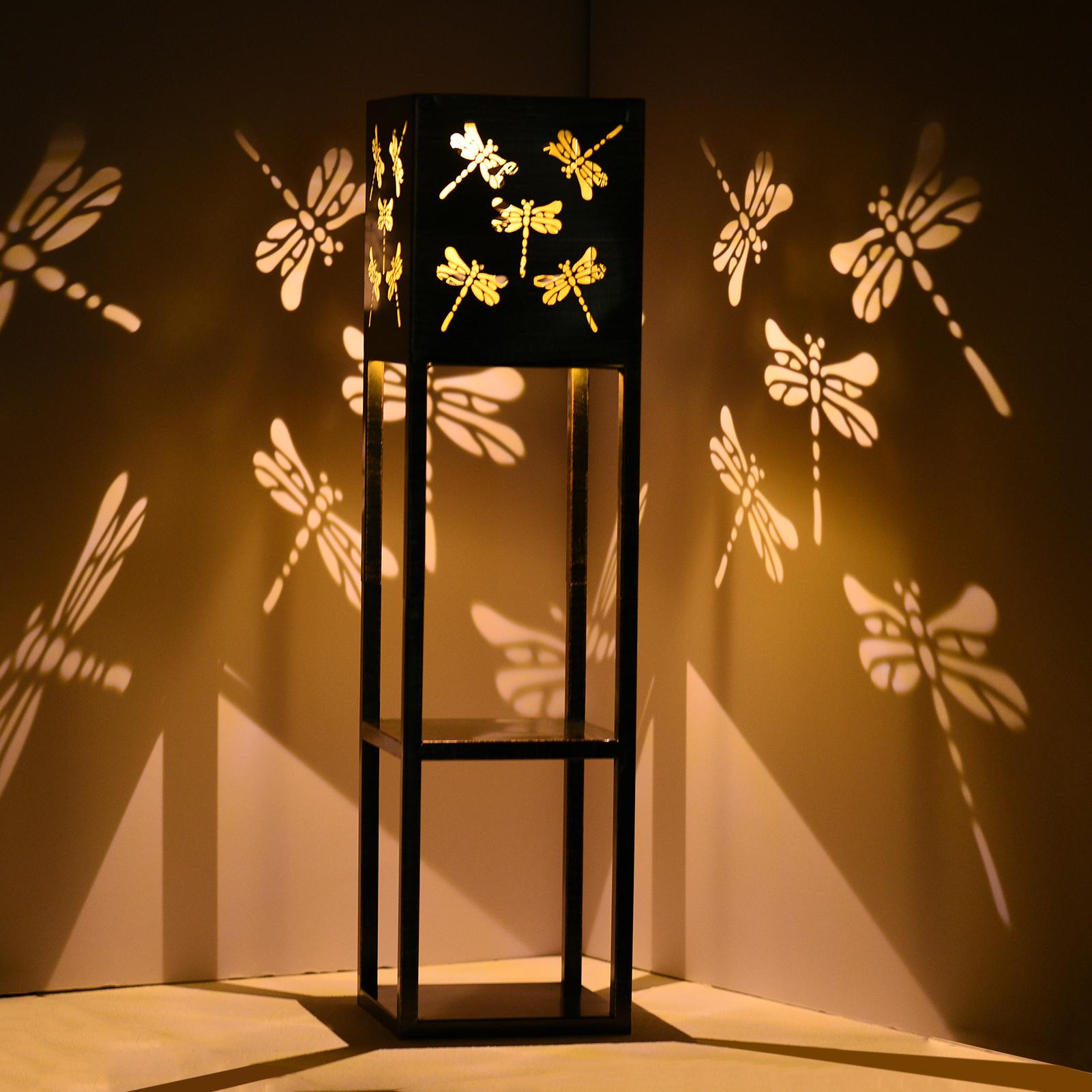 Đèn sàn năng lượng mặt trời ngoài trời với kệ kép, chất liệu kim loại, 2 tầng