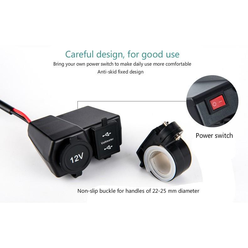Bộ sạc xe máy thông minh 2 cổng USB chống nước