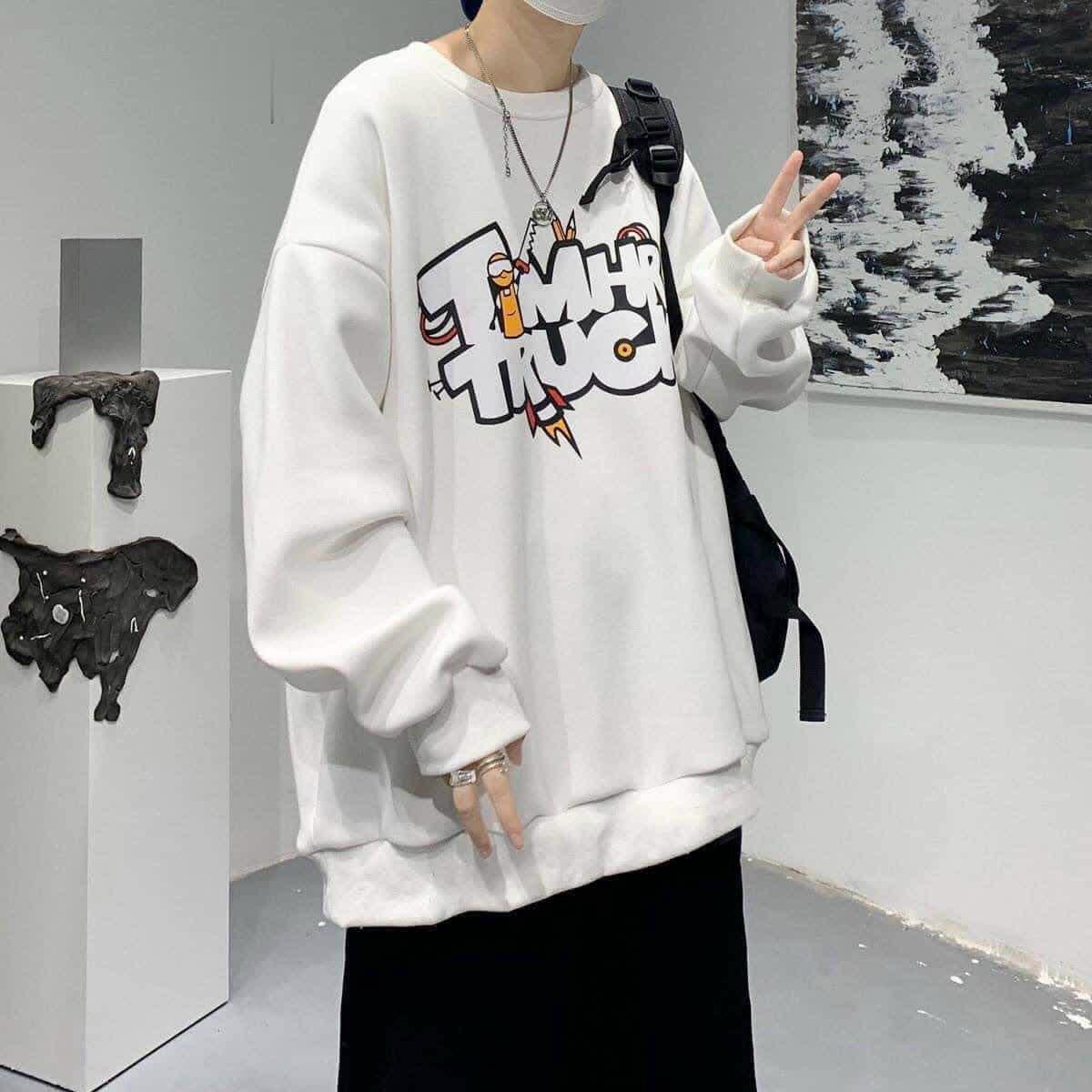 Áo swear timhk truck, Áo dài tay NỈ BÔNG Unisex Sweater Ulzzang cặp đôi nam nữ form rộng oversize Hàn Quốc, áo sweater, áo hoodie, áo sweater nam, áo sweater nữ, áo sweater nam nữ đều mặc được, áo chui đầu