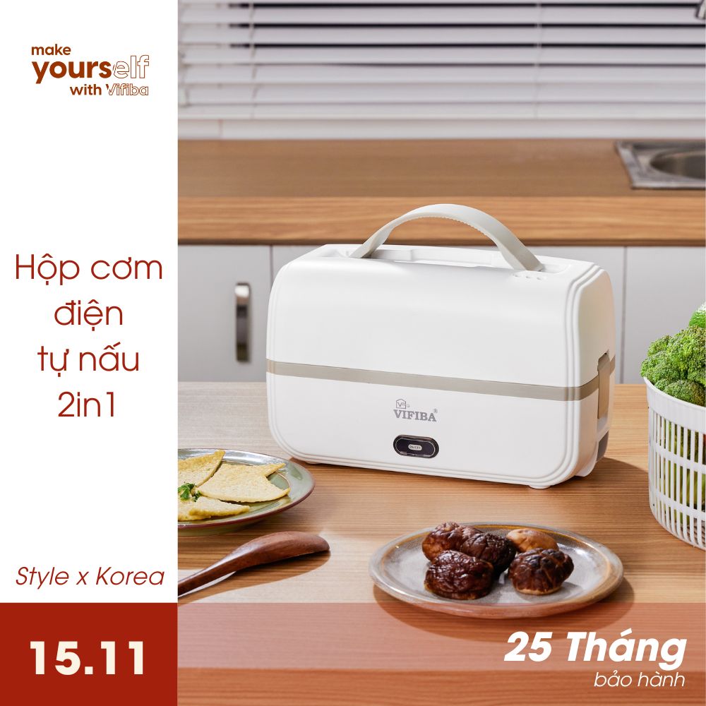 Hộp Cơm Cắm Điện Văn Phòng 2in1 Hàng Chính Hãng VIFIBA, Chức Năng Tự Nấu Chín, Giữ Nhiệt, Hâm Nóng, Có Tay Cầm Dễ Mang Đi