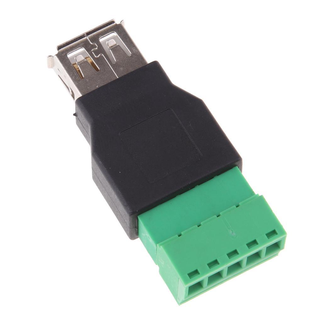 USB 2.0 Type A Female to 5 Pin Screw Shield Terminal Plug Adapter Connector
