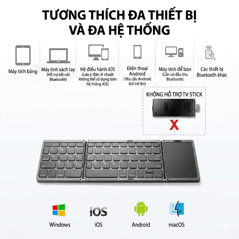 Bàn phím Gấp gọn mini không dây Bluetooth B89T có chuột touchpad - pin sạc TypeC cho PC Laptop điện thoại máy tính bảng- HÀNG NHẬP KHẨU