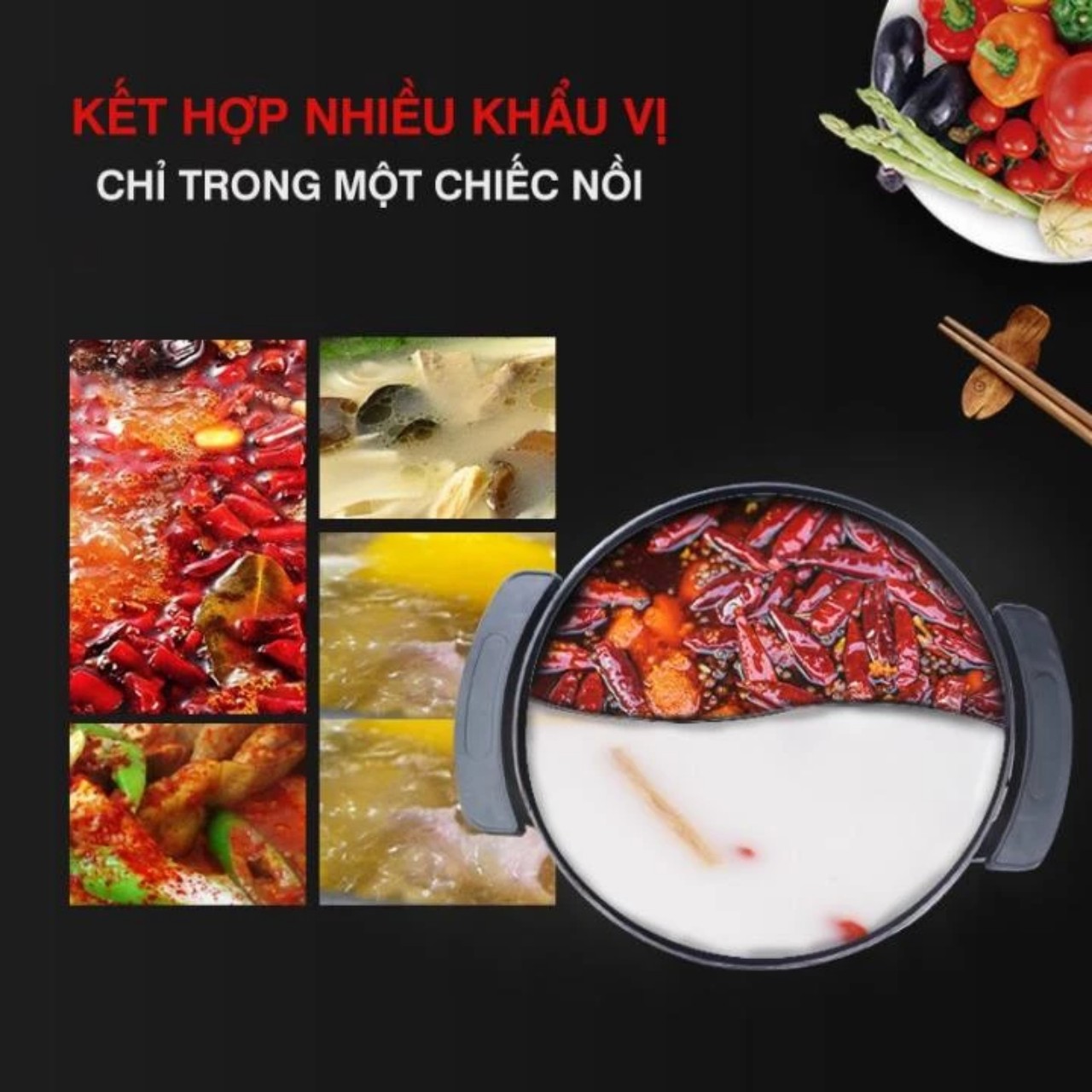 Nồi Lẩu Điện Đa Năng 2 Ngăn Chống Dính Chức Năng Tiện Dụng 5L 1360W - Hàng Chính Hãng MINIIN