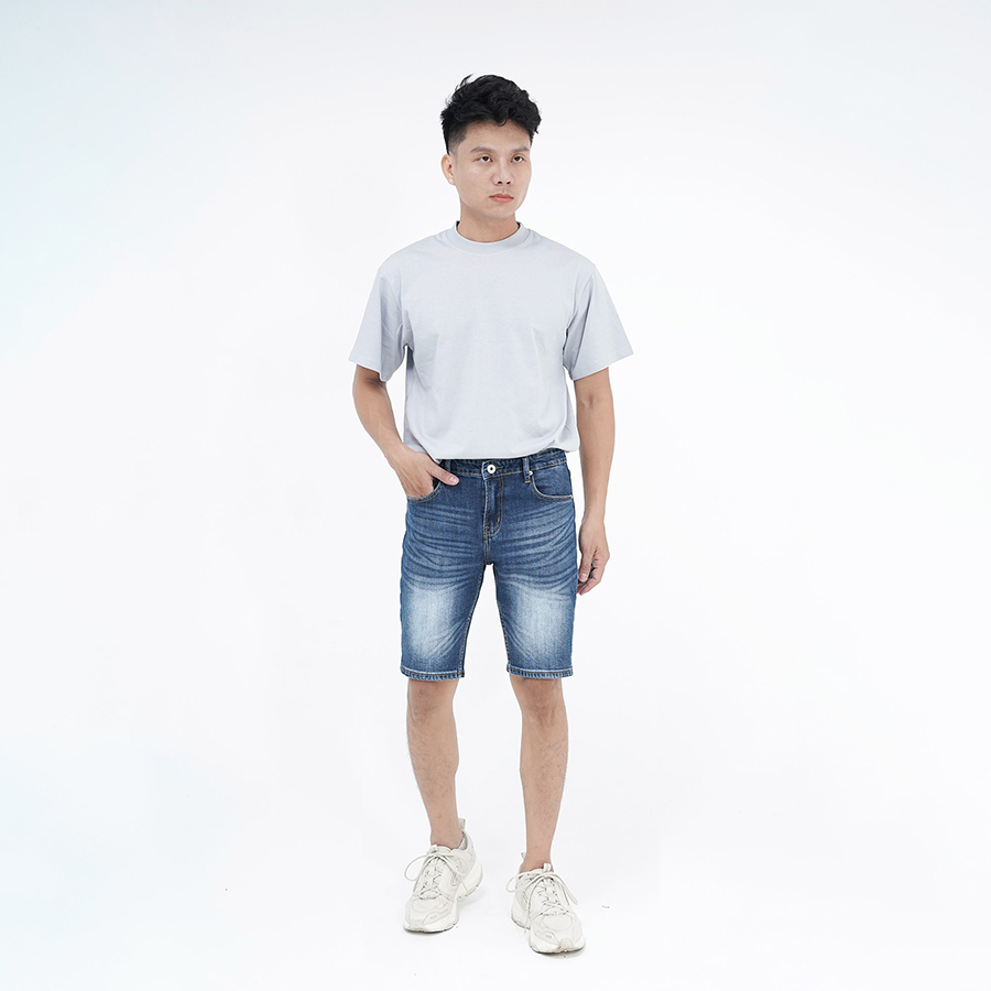 Quần Short Jeans Nam Cao Cấp HUNTER X-RAYS Form Slimfit Thun Màu Xanh Trơn S59