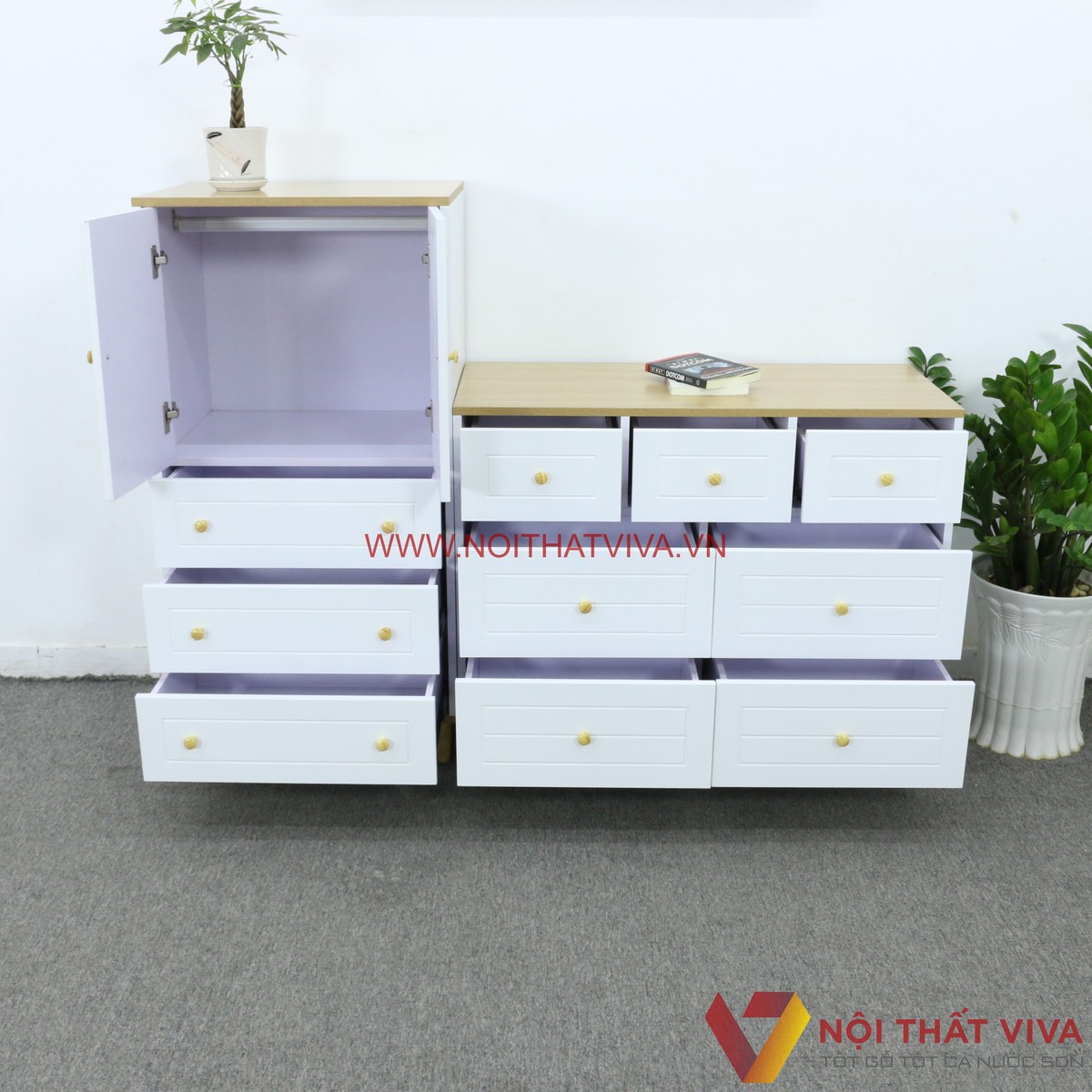 Tủ Quần Áo Trẻ Em Gỗ Công Nghiệp MDF 2 Buồng Màu Vàng Phối Trắng Gọn Đẹp